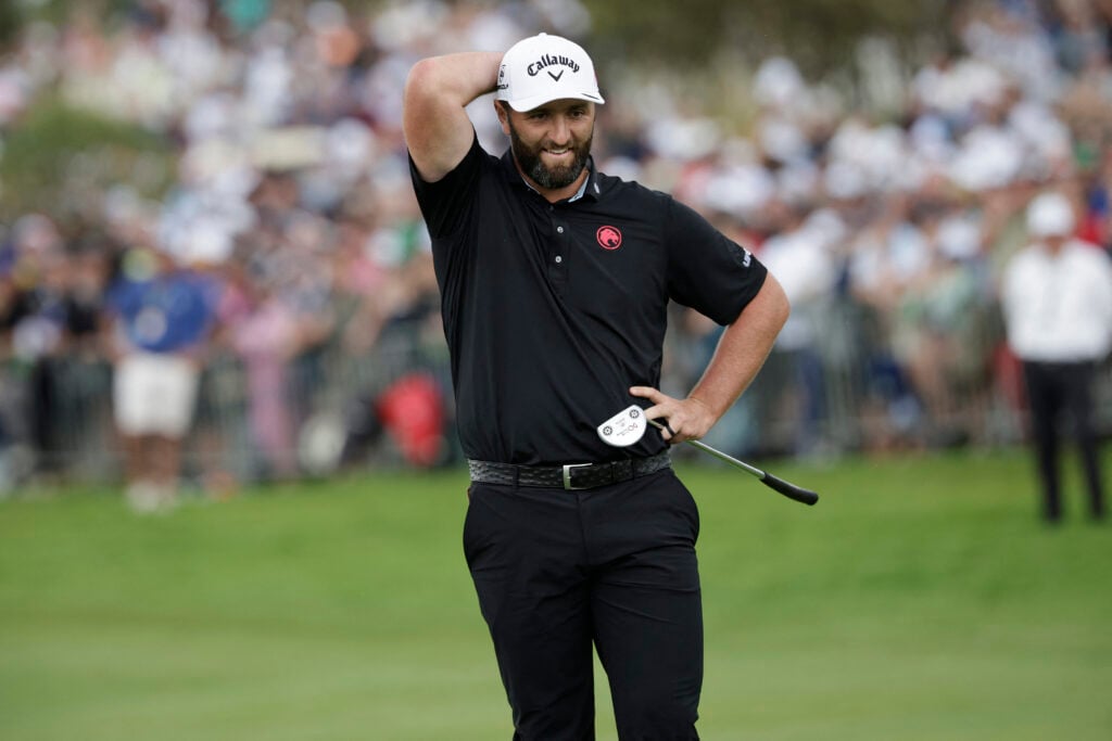 Jon Rahm reacts to missing his birdie putt in the playoff of LIV Golf South Africa