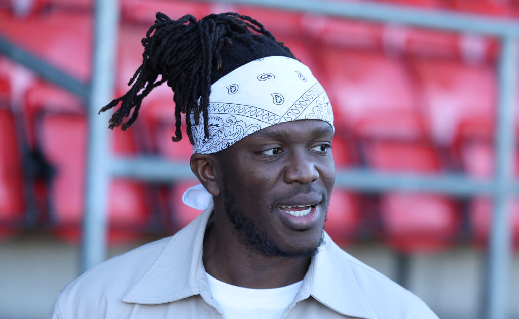 KSI, part-owner of Dagenham & Redbridge, is pictured before the National League South match between Dagenham & Redbridge and Torquay United at Chigwell Construction Stadium.