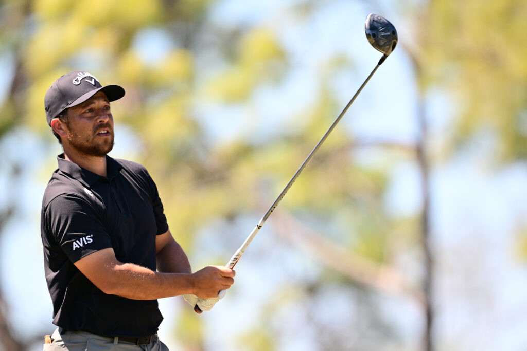 Xander Schauffele watches his tee shot during the final round of the Valspar Championship