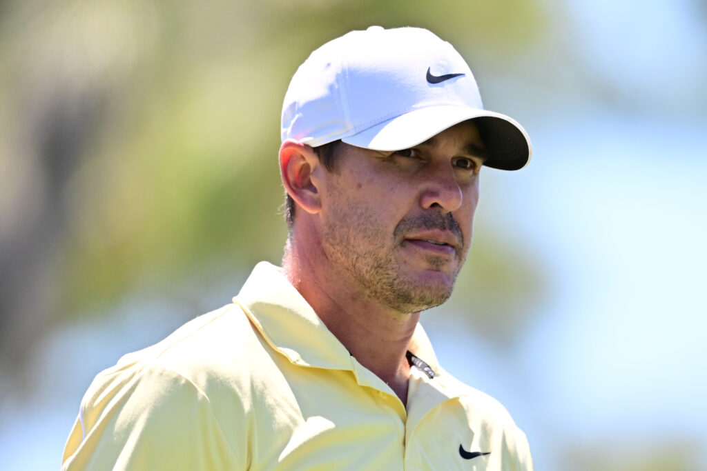 Brooks Koepka of the United States looks on from the sixth tee during the final round of the Valspar Championship 2026 at Copperhead Course at Innisbrook Resort and Golf Club