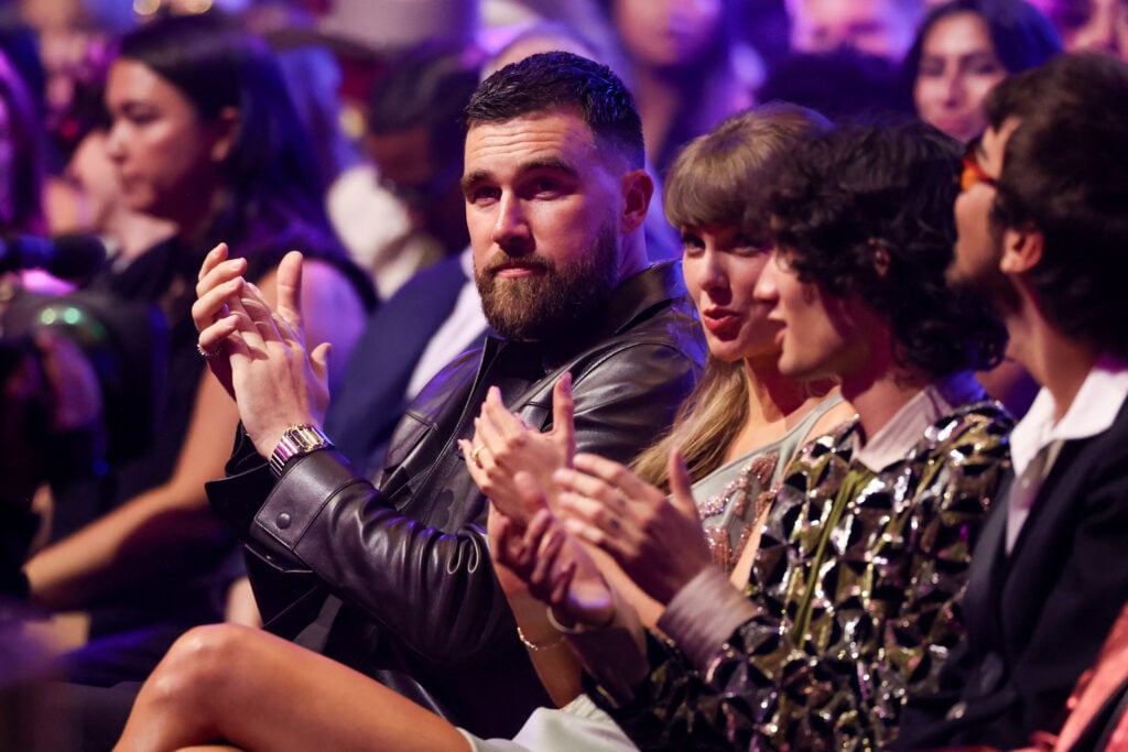 Travis Kelce and Taylor Swift at the 2026 iHeartRadio Music Awards held at Dolby Theatre.