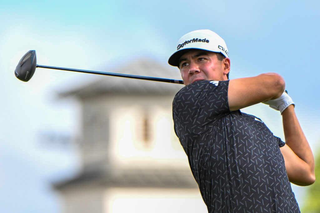 Michael Thorbjornsen watches his tee shot on 1 during the second round of the Texas Children's Houston Open