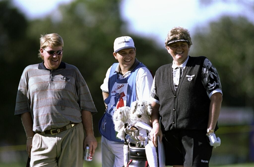 Laura Davies and John Daly in action during the JC Penney Classic