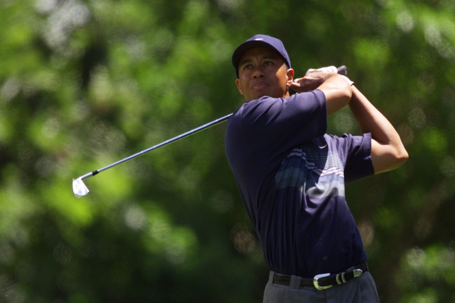 5 Jul 2001:   Tiger Woods hits a shot during the first round of the 2001 Advil Western Open at the Cog Hill G & C.C. in Lemont,  Illinois.   Ma...