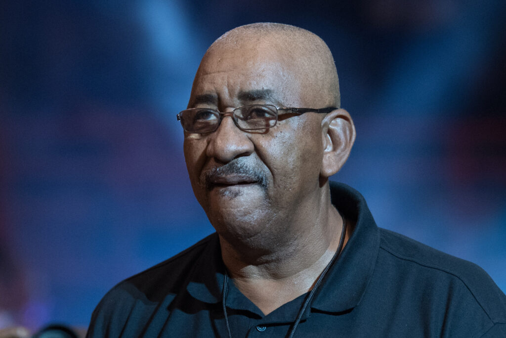 Ghost Ballers coach George Gervin during a BIG3 basketball league game on July 23, 2017, at the UIC Pavilion.
