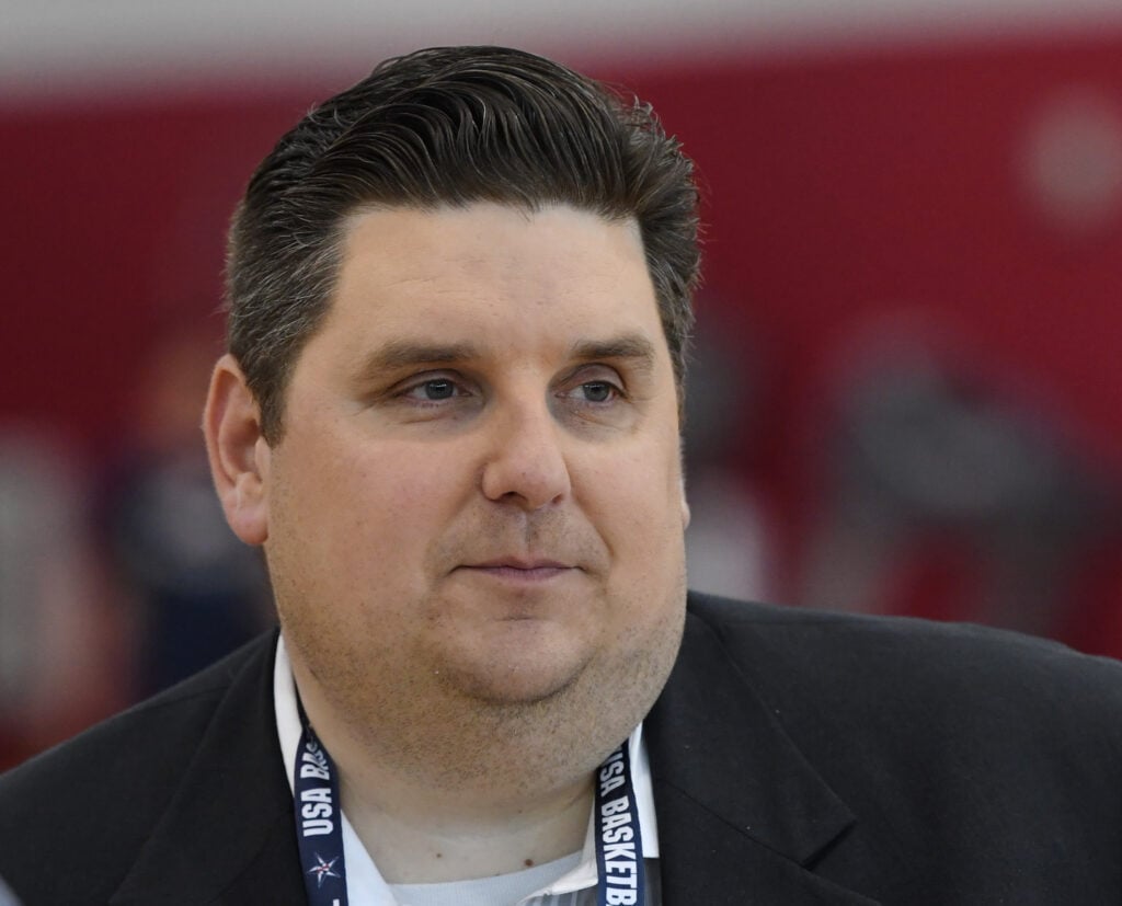 Sportswriter Brian Windhorst attends a practice session at the 2018 USA Basketball Men's National Team minicamp at the Mendenhall Center at UNLV.