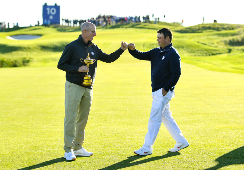 USA captain Jim Furyk and Patrick Reed during the USA team photo-call ahead of the Ryder Cup 2018 Matches at Le Golf National