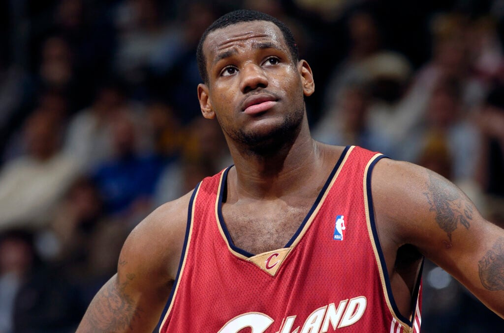 LeBron James #23 of the Cleveland Cavaliers plays against the Washington Wizards during the game at MCI Center.