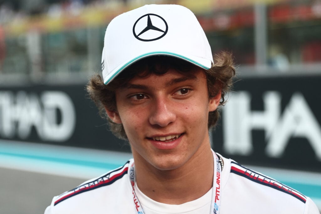 Andrea Kimi Antonelli after the sprint race at the Formula 2 Round at Yas Marina Circuit in Abu Dhabi, United Arab Emirates on November 25, 2023.