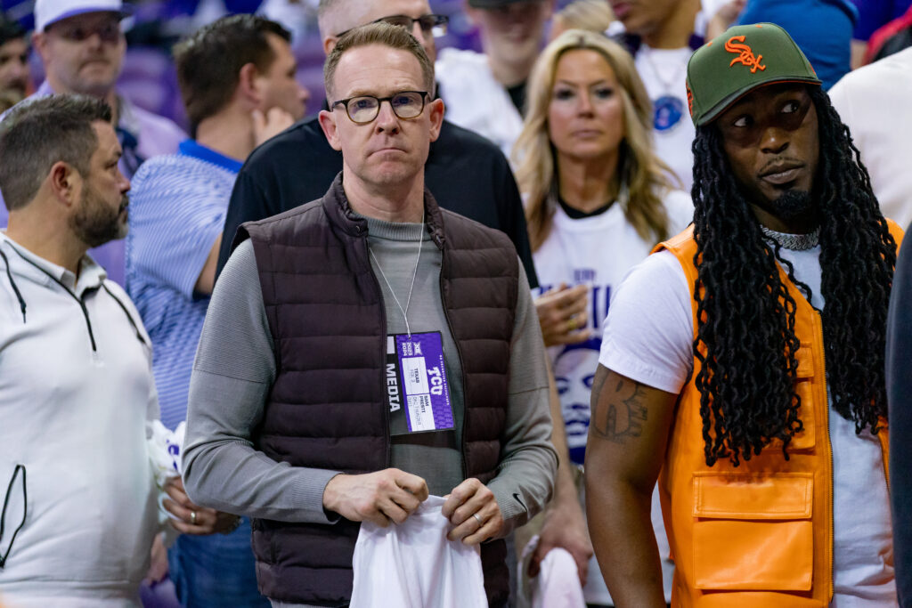 Oklahoma City Thunder General Manager Sam Presti was in attendance for the retirement of Kendrick Williams during a college basketball game between Texas Longhorns and the TCU Horned Frogs on February 3, 2024 at Ed & Rae Schollmaier Arena.