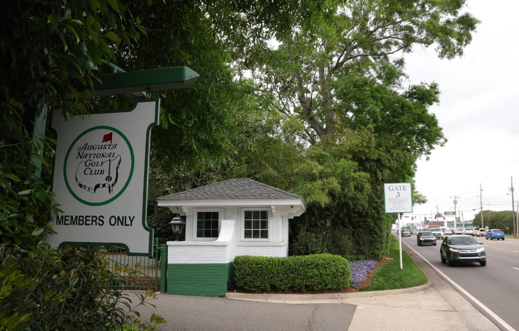 A general view of the entrance to Augusta National Golf Club prior to the 2025 Masters Tournament at Augusta National