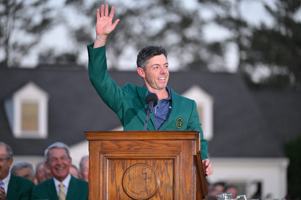 Rory McIlroy acknowledges the crowd after winning The Masters