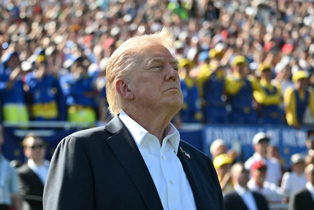 U.S. President Donald Trump attends the 2025 Ryder Cup at Black Course at Bethpage State Park Golf Course.