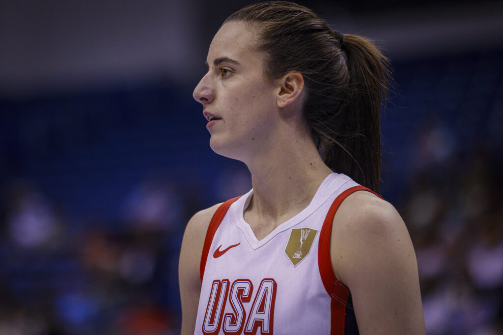 Caitlin Clark plays during the game at the 2026 FIBA World Cup Qualifying Tournament between USA and Senegal.