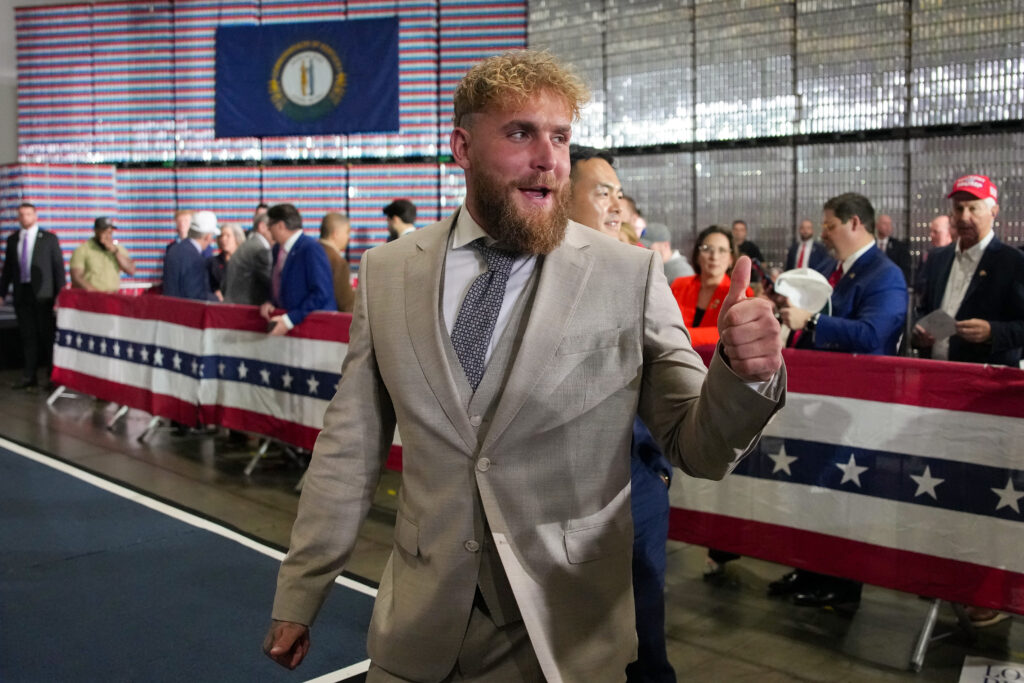 Jake Paul attends an event with U.S. President Donald Trump at Verst Logistics.