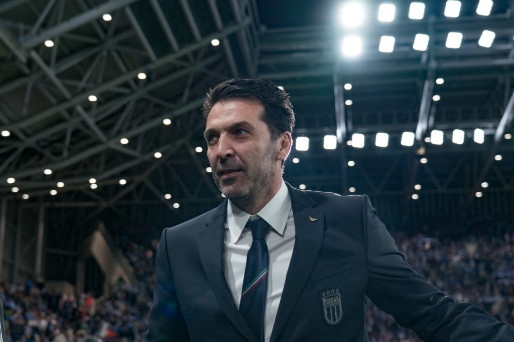 Gianluigi Buffon of Italy looks on during the UEFA World Cup Qualifier match between Italy and Northern Ireland at New Balance Arena.