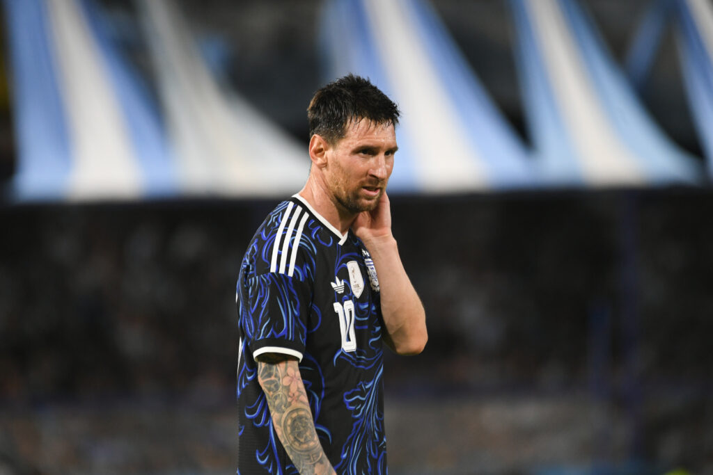 Lionel Messi gestures during the international friendly match against Zambia at La Bombonera stadium on March 31, 2026, ahead of the FIFA World Cup.