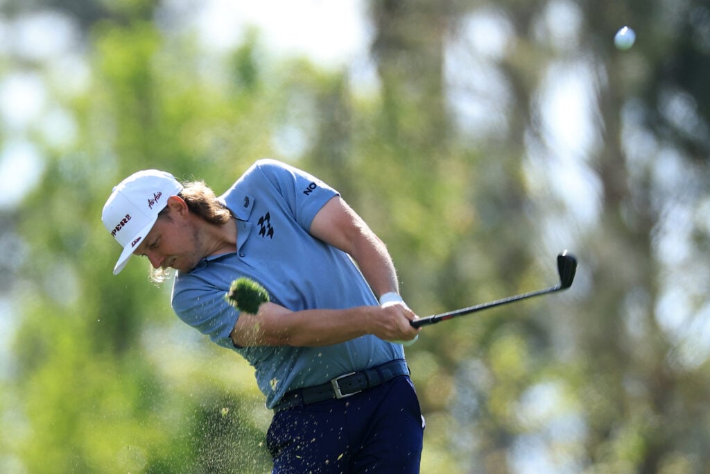 Cameron Smith of Australia tees off on the 4th hole during the first round of the 2026 Masters Tournament at Augusta National Golf Club