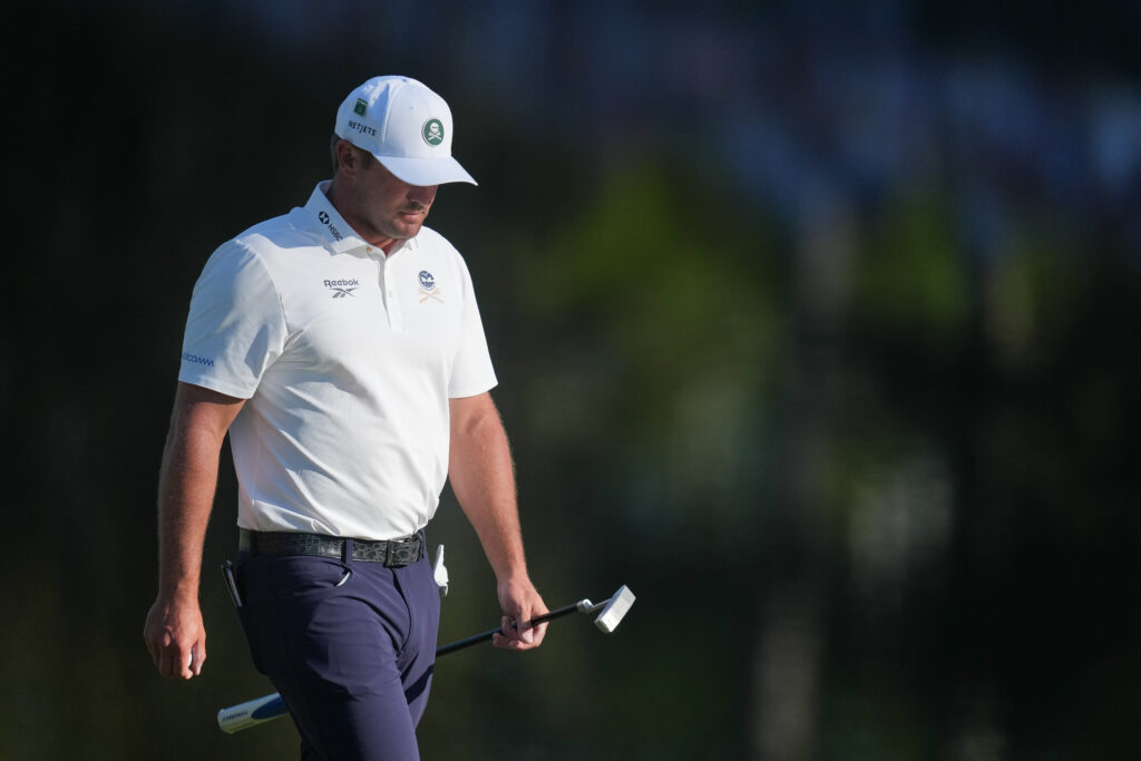 Bryson DeChambeau looks dejected during the second round of The Masters
