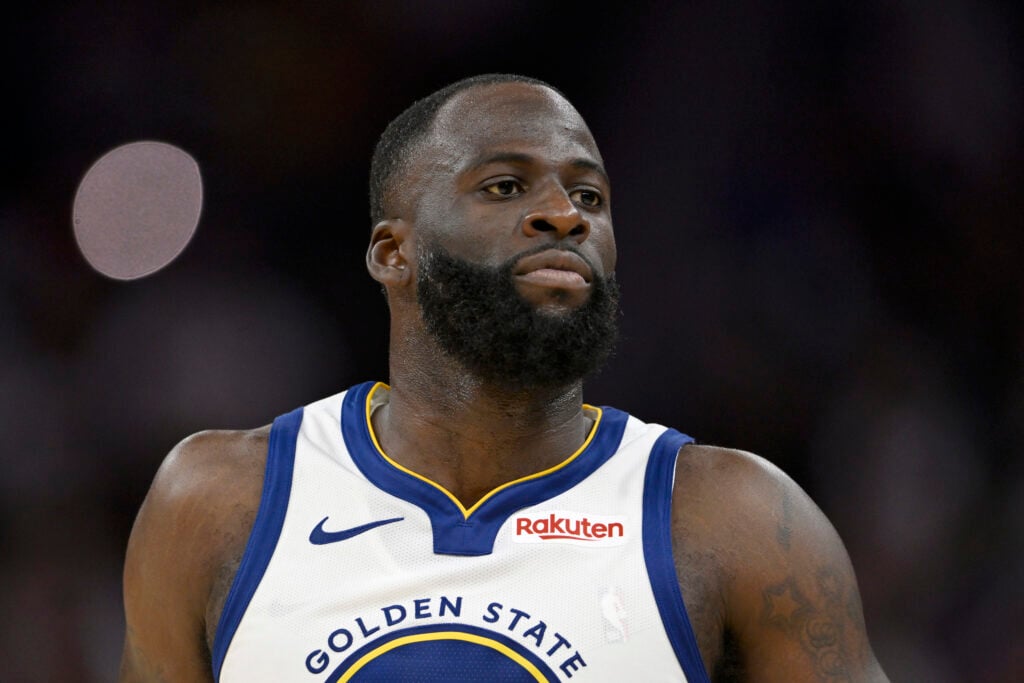 Draymond Green #23 of the Golden State Warriors looks on against the Houston Rockets in the fourth quarter at Chase Center.