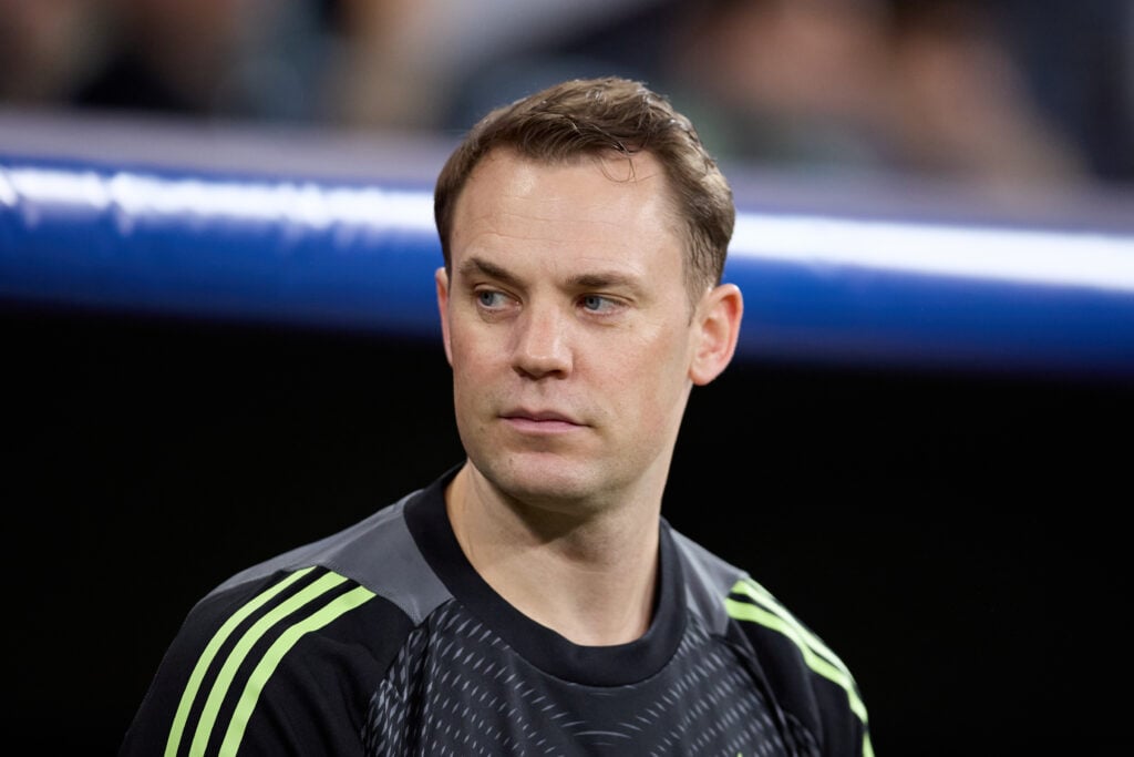 Manuel Neuer of FC Bayern München looks on prior to the UEFA Champions League 2025/26 Quarter-Final First Leg match between Real Madrid CF and FC Bayern München at Estadio Santiago Bernabeu.