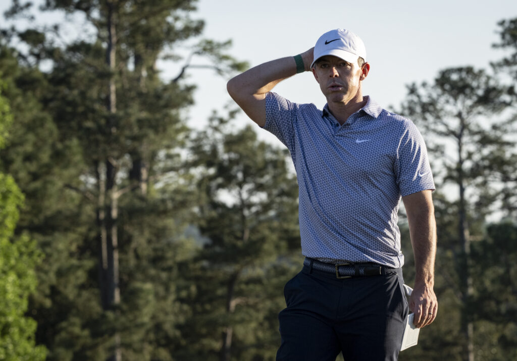 Rory McIlroy walks from the final hole after his third round at The Masters