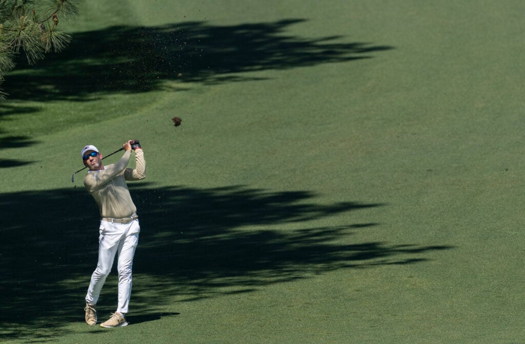 Masters champion Sergio Garcia of Spain plays a stroke on the No. 7 hole during the third round of the Masters at Augusta National Golf Club