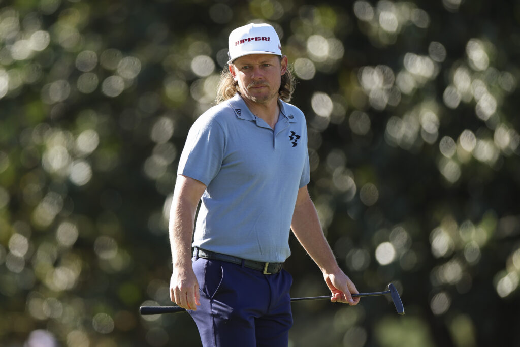 Cameron Smith of Australia looks on from the first green during the first round of the 2026 Masters Tournament at Augusta National Golf Club