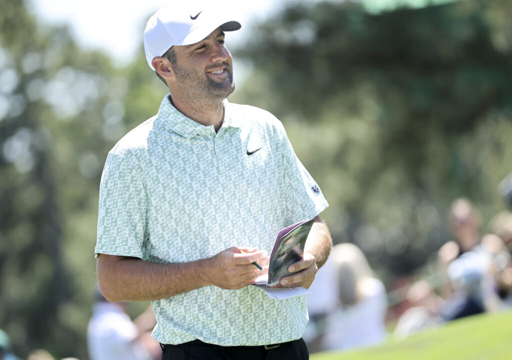 Scottie Scheffler on the first hole during the first round of The Masters