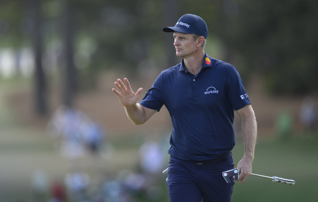 Justin Rose acknowledges the crowd during the final round of The Masters