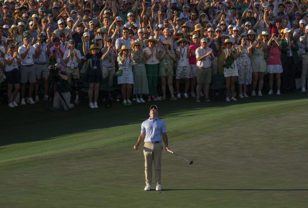 Rory McIlroy celebrates winning The Masters for a second straight year