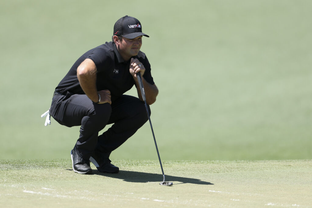 Patrick Reed of the United States looks over a putt on the second hole during the second round of the 2026 Masters Tournament