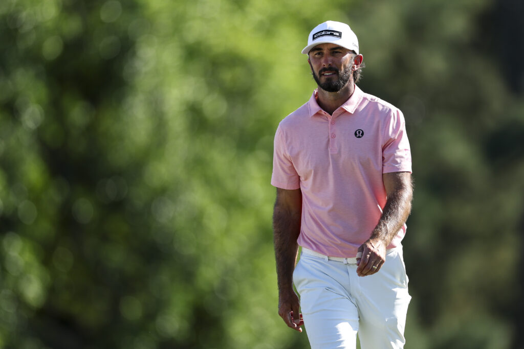 Max Homa walks on the 18th green during the third round of the 2026 Masters at Augusta National