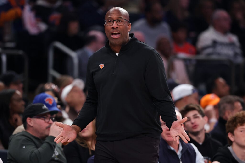 Head coach Mike Brown of the New York Knicks reacts during the first half against the Charlotte Hornets at Madison Square Garden.