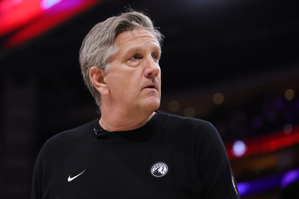 Head coach Chris Finch of the Minnesota Timberwolves looks on after a game against the Houston Rocket at Toyota Center.