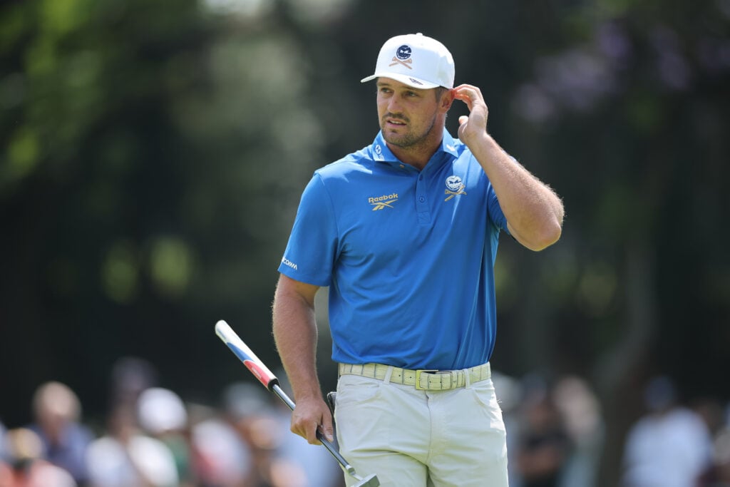 Bryson DeChambeau of Crushers GC reacts from third green during day one of LIV Golf Mexico City