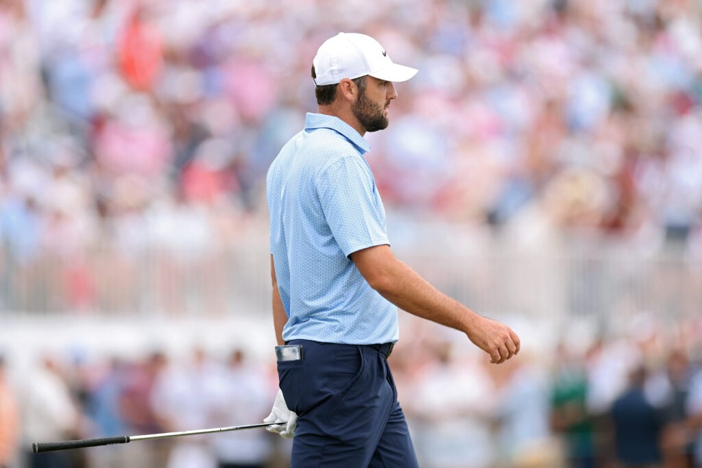 Scottie Scheffler on the 18th green during the final round of the RBC Heritage at Harbour Town Golf Links