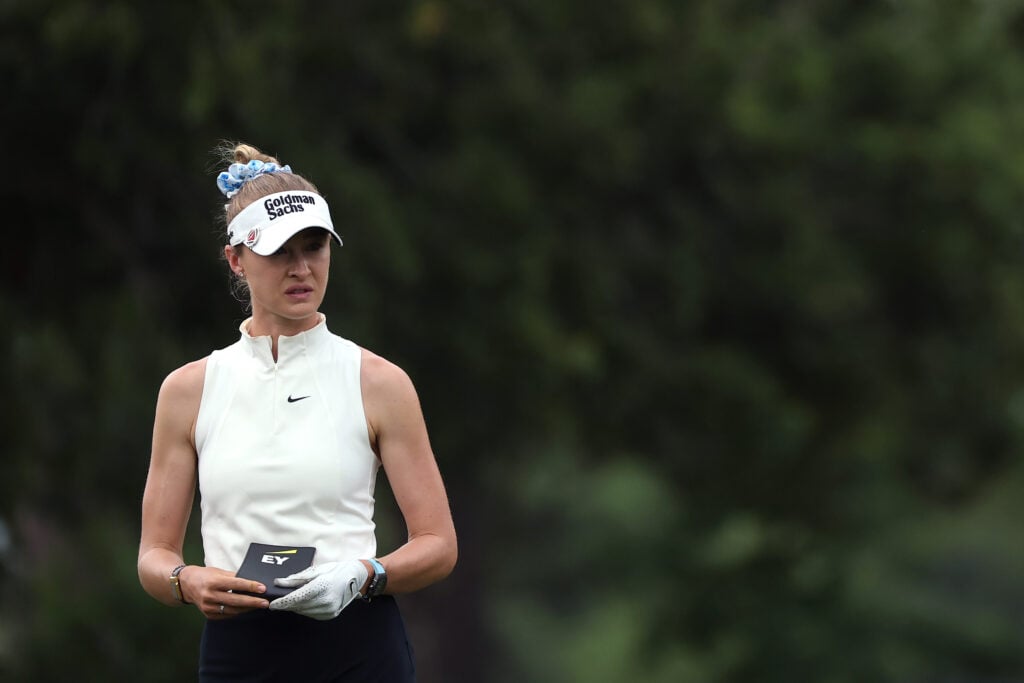 Nelly Korda of the United States looks on from the fourth hole during the first round of The Chevron Championship 2026 at Memorial Park Golf Course