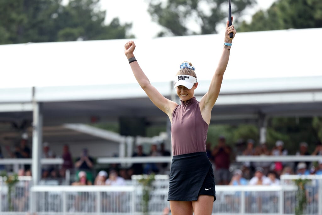 Nelly Korda celebrates winning the Chevron Championship