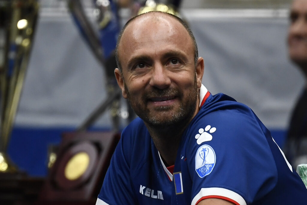 Former French football player Christophe Dugarry attends the Legends Super Cup Futsal match France vs China.