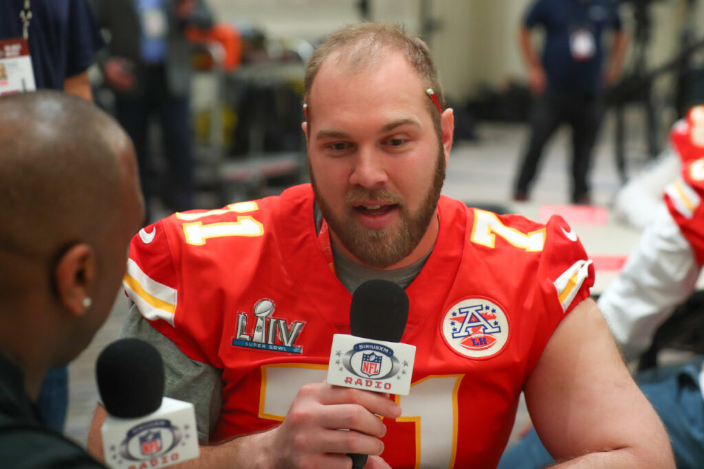 Kansas City Chiefs Offensive Tackle Mitchell Schwartz (71) during the Kansas City Chiefs press conference on January 29, 2020 at the JW Marriott Miami Turnberry Resort & Spa.