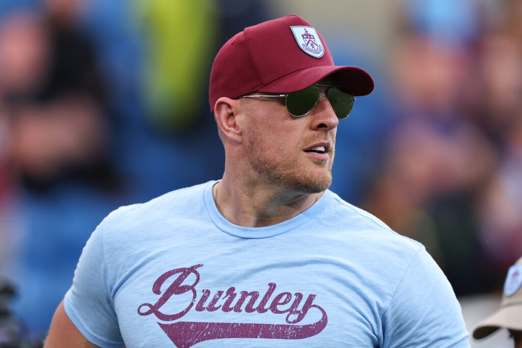 NFL icon and minority owner of Burnley, J.J. Watt during the Premier League match between Burnley FC and Manchester City at Turf Moor.