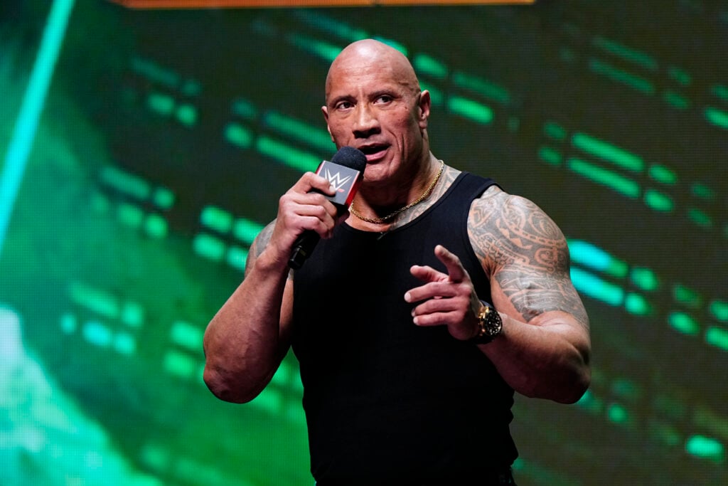 Dwayne "The Rock" Johnson during the WWE Wrestlemania XL Kickoff