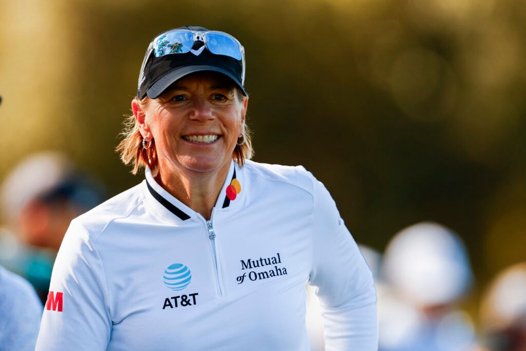 Annika Sorenstam of Sweden looks on while playing the second hole during the first round of the PNC Championship at Ritz-Carlton Golf Club