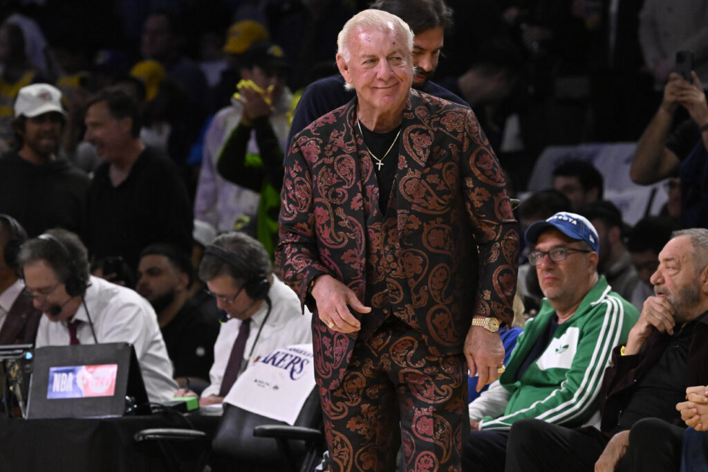 Former wrestler Ric Flair prior to game 2 first round NBA basketball game between the Los Angeles Lakers and the Minnesota Timberwolves at Crypto.com Arena.