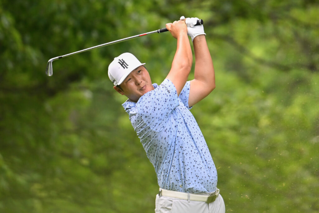 Danny Lee of Iron Heads GC tees off at the ninth hole on day one of LIV Golf Virginia