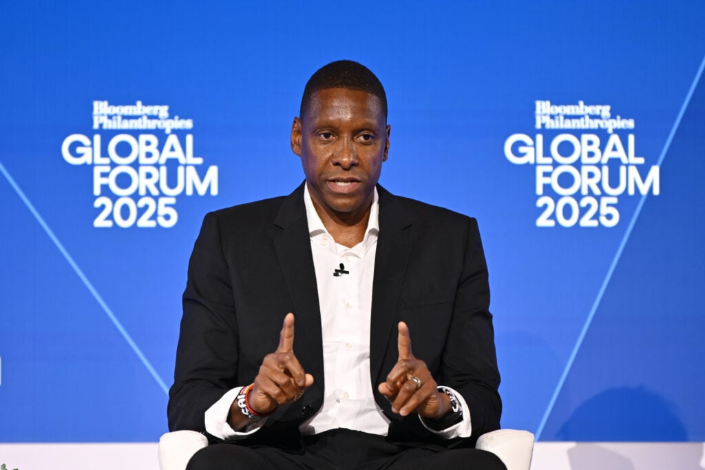 Masai Ujiri speaks onstage at the Bloomberg Philanthropies Global Forum 2025 at The Plaza Hotel.
