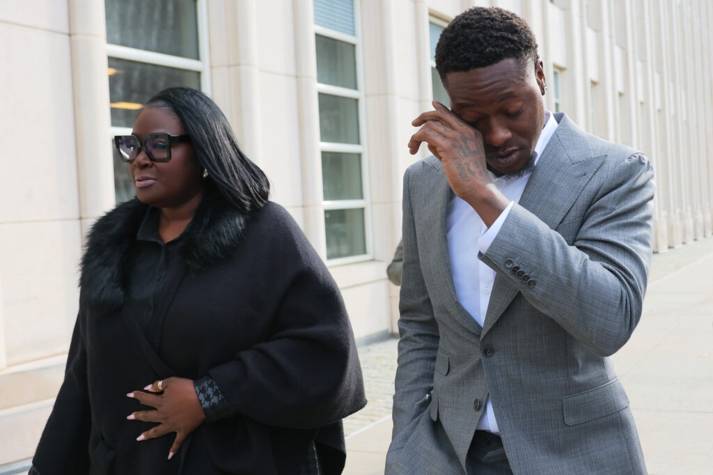 Miami Heat guard Terry Rozier arrives for an arraignment hearing at U.S. District Court for the Eastern District of New York on December 08, 2025 in New York City. Rozier is accused of participating in a betting scheme that used insider NBA information.