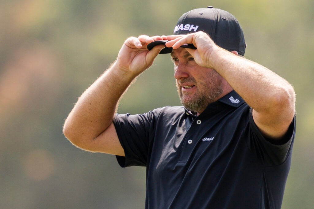 Graeme McDowell of Smash GC reacts during day three of LIV Golf Hong Kong at Hong Kong Golf Club on March 7, 2026 in Hong Kong, China