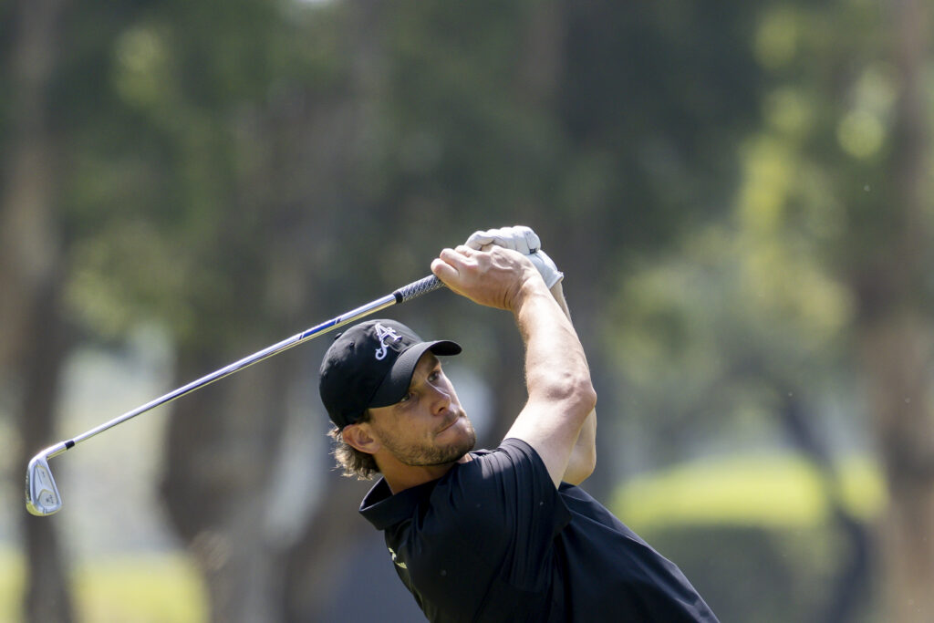 Thomas Pieters of plays a shot during day four of LIV Golf Hong Kong at Hong Kong Golf Club
